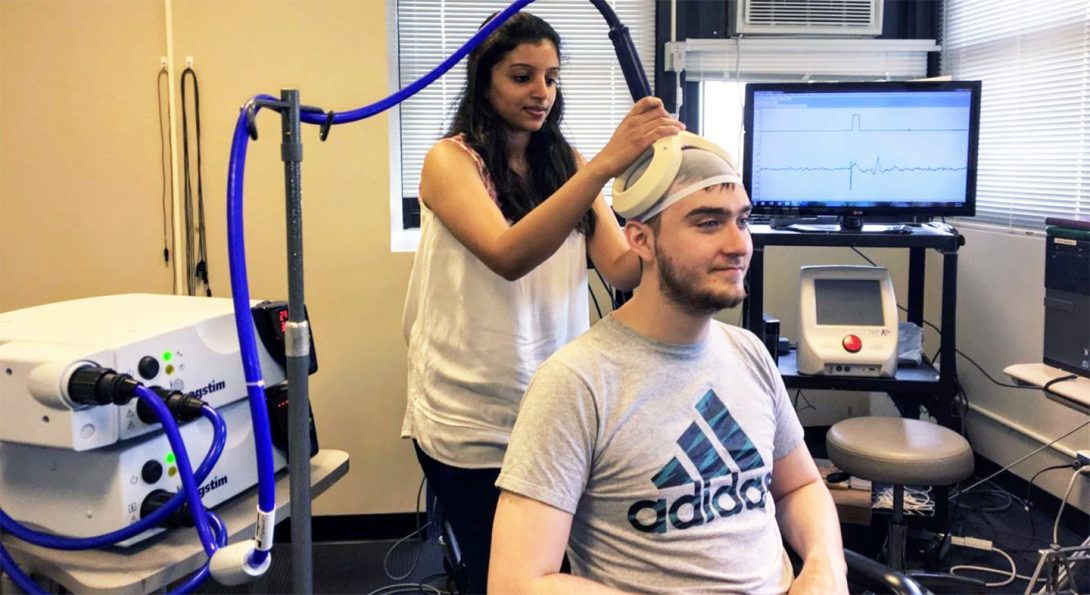 Woman scans a man's brain